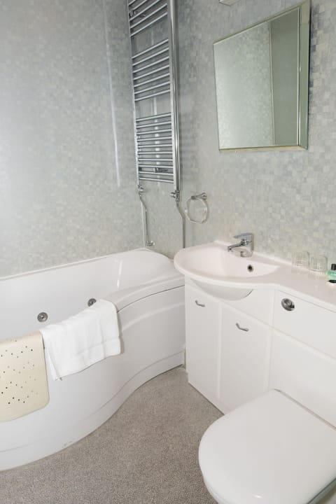 Combined shower/tub, free toiletries, hair dryer, towels