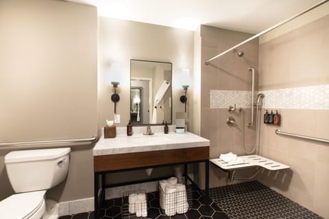 2 Queen Suite Roll-In Shower | Bathroom | Free toiletries, hair dryer, towels, soap