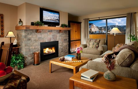 Kick up your feet in front of the fireplace.