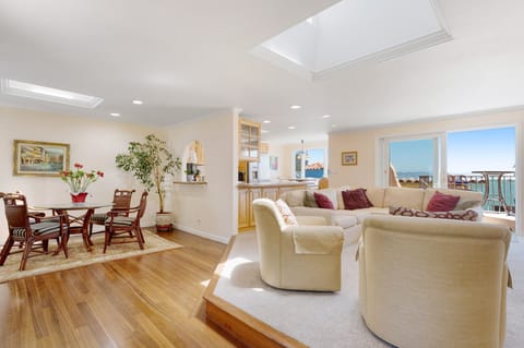 Living, dining, and kitchen area.