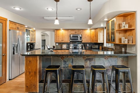 Additional seating at bar top.