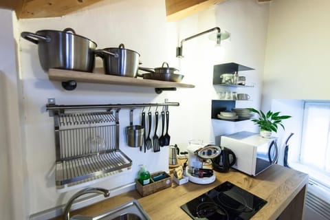 Comfort Apartment | Private kitchen | Fridge, microwave, stovetop, electric kettle