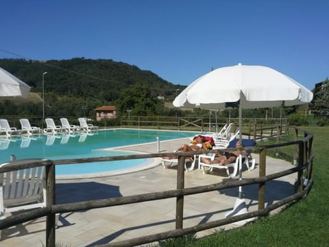 Seasonal outdoor pool, pool umbrellas, sun loungers