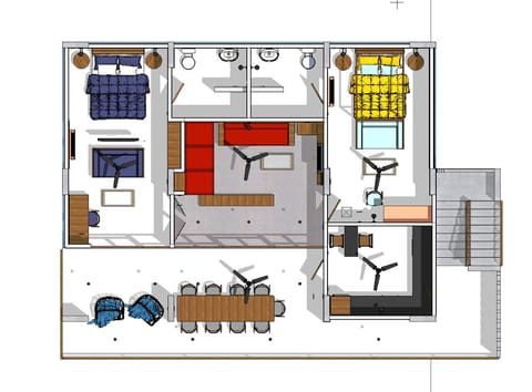 Two Bedrooms Apartment with Garden View | Private kitchen | Fridge, electric kettle, cookware/dishes/utensils