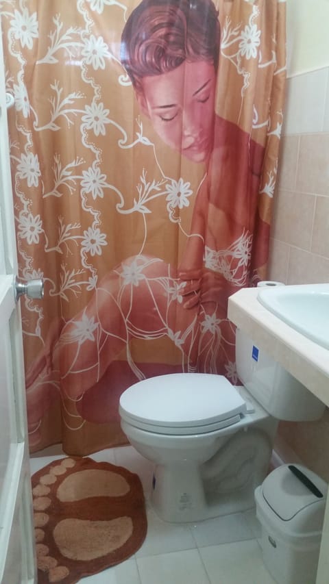 Shower, rainfall showerhead, free toiletries, hair dryer