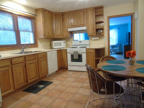 View from kitchen into main floor family room