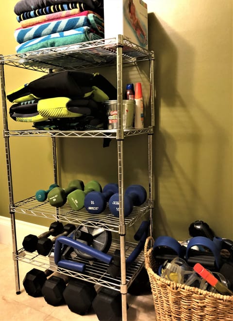 Fitness and swimming equipment located in the 1st floor shared bathroom.