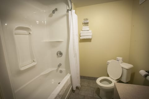 Standard Room, 1 Queen Bed | Bathroom | Combined shower/tub, free toiletries, towels, soap