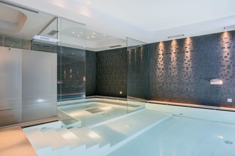 Indoor pool, open 2:00 PM to 8:30 PM, sun loungers