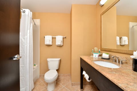 Combined shower/tub, hair dryer, towels