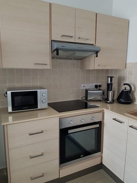 Apartment | Private kitchen | Full-size fridge, microwave, oven, stovetop