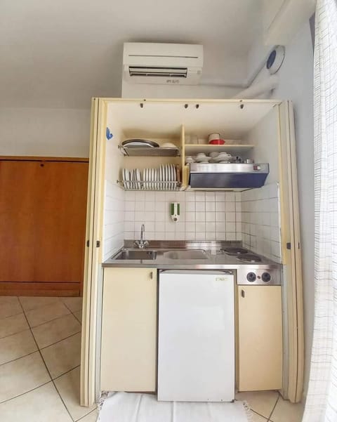 Fridge, stovetop, cookware/dishes/utensils