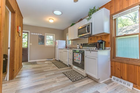 The kitchen has a Keurig, coffee maker, waffle maker, blender, crock pot + more!