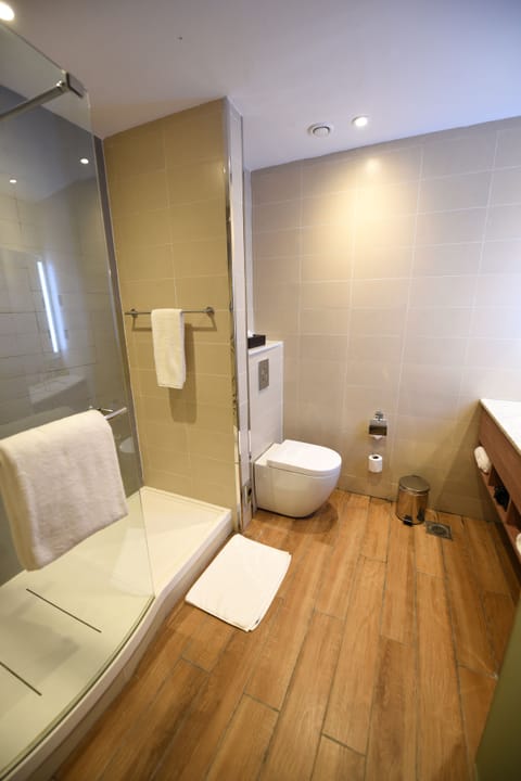 Rainfall showerhead, free toiletries, hair dryer, bathrobes