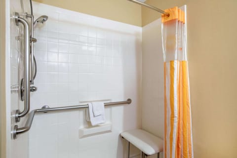 Combined shower/tub, free toiletries, hair dryer, towels