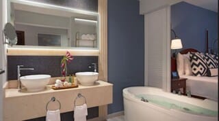 Separate tub and shower, jetted tub, designer toiletries, hair dryer