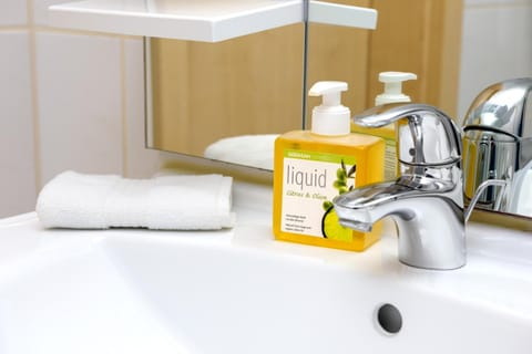 Deep soaking tub, free toiletries, hair dryer, towels