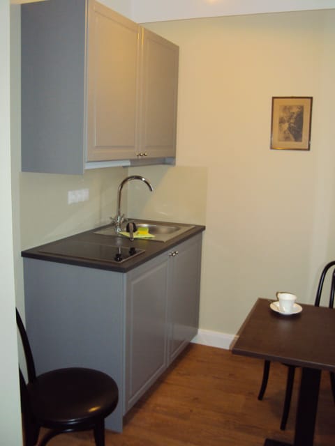 Comfort Apartment | Private kitchenette | Fridge, stovetop, electric kettle, cookware/dishes/utensils