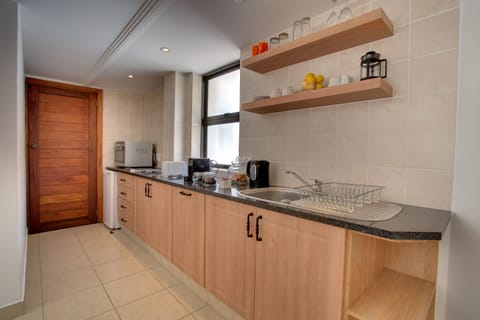 Luxury Suite | Private kitchenette | Fridge, oven, stovetop, coffee/tea maker