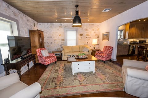 Welcome to our cozy living area.  Big screen viewing with cable TV. 