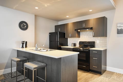 Full-size fridge, microwave, oven, stovetop