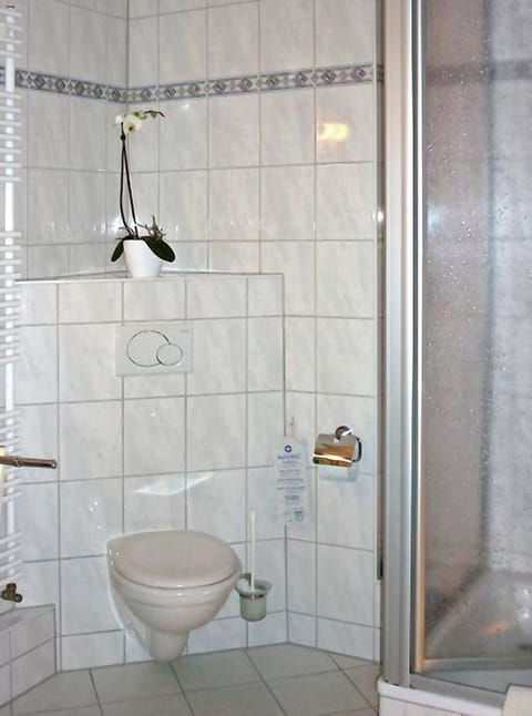 Shower, hydromassage showerhead, hair dryer, towels