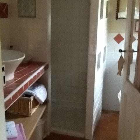 Shower, free toiletries, hair dryer, towels