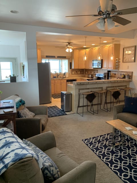 View from living room into kitchen