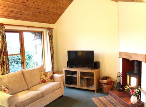 Begrum Cottage living room has a comfy sofa bed , Netflix, Smart TV, stove