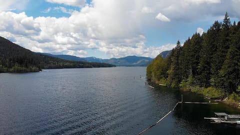 View done the laek. Beautiful sunsets at night!