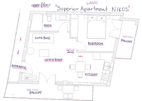 Superior Apartment, 1 Bedroom, Sea View | Floor plan