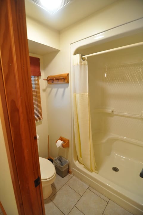 Single Room, 1 Queen Bed, Lakeview with Loveseat | Bathroom | Shower, free toiletries, hair dryer, towels