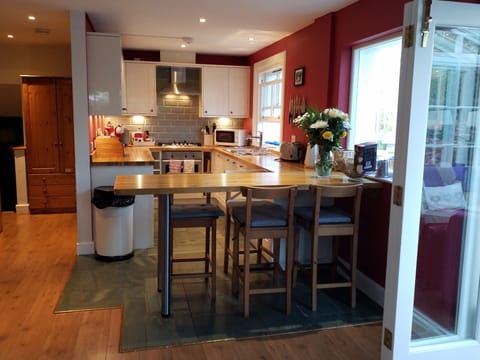 The kitchen and eating area