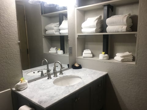 Shower, free toiletries, hair dryer, towels