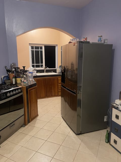 Fridge, blender, cookware/dishes/utensils, freezer