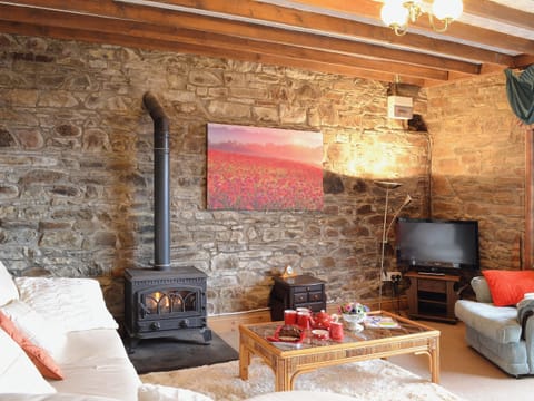 Living room with exposed stone walls | Ty Coch Cottage, Near Aberaeron