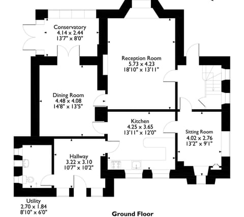 Floor plan of ground floor | Corner Cottage, Troutbeck Bridge, near Windermere