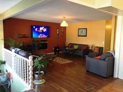 Entire bungalow open concept , yet very cozy for family gatherings. 65" TV 
