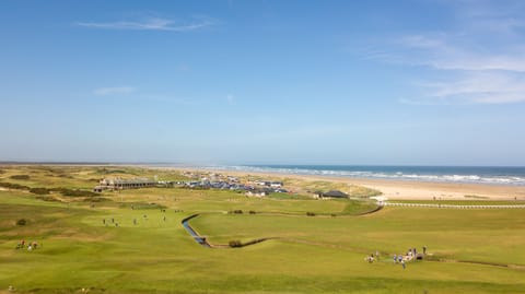 Drone view directly above Swilken View with Swilken Bridge in the foreground.