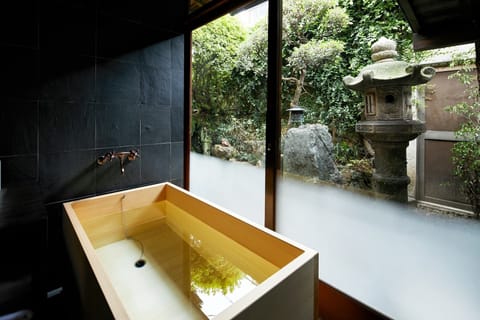Traditional Room with Open-air-Cypress bath | Bathroom | Separate tub and shower, deep soaking tub, free toiletries, hair dryer