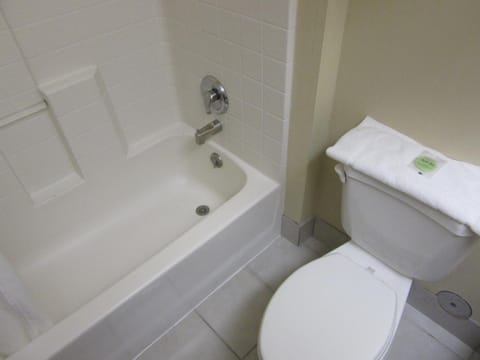 Combined shower/tub, hair dryer, towels, toilet paper