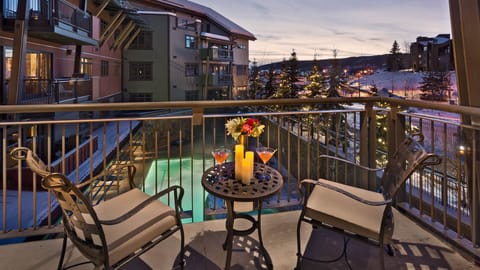 Outdoor terrace overlooking pool area