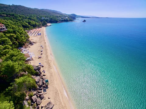 Beach nearby, sun loungers, beach umbrellas