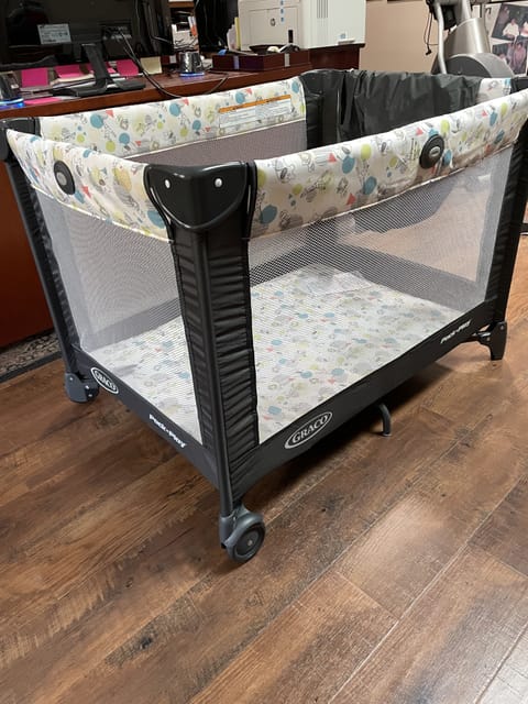 Playpen provided for children under 2yrs. Stored in the closet.
