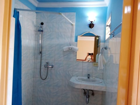 Basic Double or Twin Room | Bathroom | Shower, rainfall showerhead, hair dryer, towels