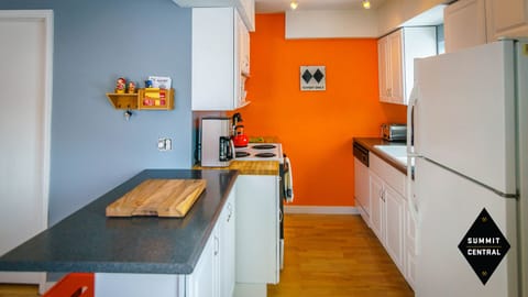 Fully stocked kitchen.