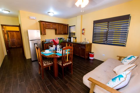 Fully Equipped Kitchen and Queen size futon