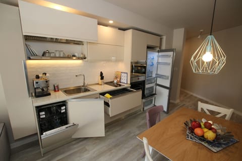 Luxury Apartment, Balcony, City View | Private kitchen | Full-size fridge, microwave, oven, stovetop