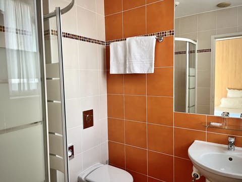 Twin Room | Bathroom | Shower, free toiletries, hair dryer, towels