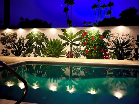 Lighted  pool mural, with 9,000 foot  Mt. San Jacinto Range.